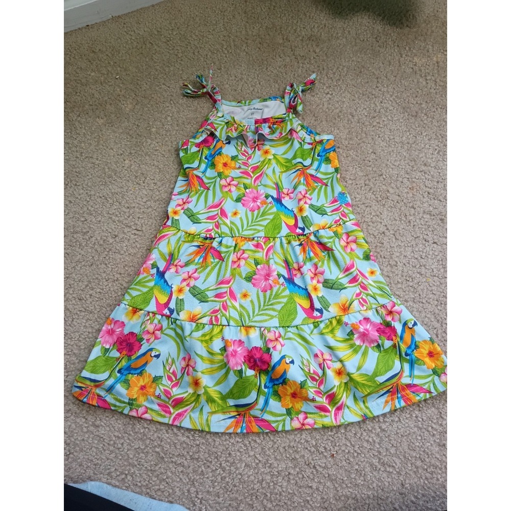 Tommy Bahama Tropical Parrot Dress Girls 3T Spaghetti Straps